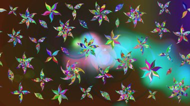 Çiçekli karalama şeklinde Raster çiçek deseni. Kahverengi ve gri renkli çiçekler. Yumuşak, bahar çiçekli arka plan.