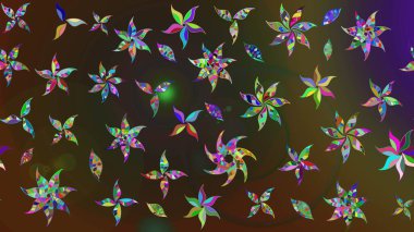 Kahverengi ve gri zarif küçük çiçekler ve kahverengi ve gri renkli komik böcekler, raster desen, illüstrasyon.