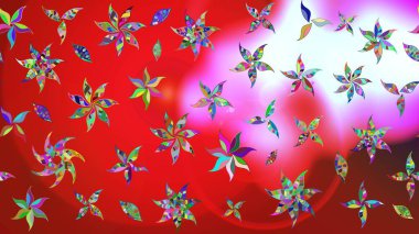 Kırmızı ve nötr renklerde çiçekler. Şirin çiçek elementleri. Raster illüstrasyonu. Çizim.