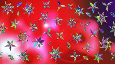 Kırmızı ve pembe renkte zarif çiçekli suluboya. Düz Çiçek Elementleri Tasarımı. Renkli Bahar Teması eskiz kalıbı. Raster illüstrasyonu.