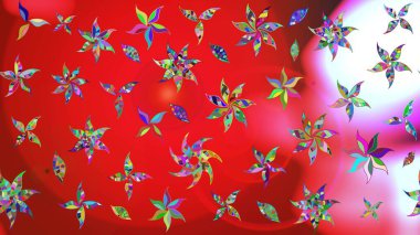 Raster illüstrasyonu. Asya tekstil tarzında. Kırmızı ve pembe renkte çiçekler. Raster illüstrasyonu. Çiçek desenini çiz.