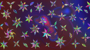 Raster illüstrasyonundaki çiçek desenli çizim. Renkli Bahar Teması eskiz kalıbı. Düz Çiçek Elementleri Tasarımı. Süslü kumaş deseni.