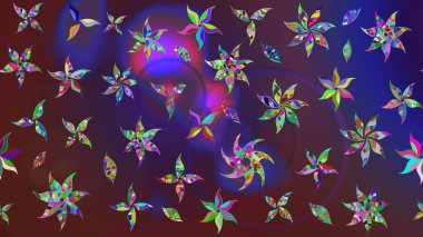 Renkli Yaz Temalı eskiz kalıbı. Raster illüstrasyonundaki çiçek desenli çizim. Düz Çiçek Elementleri Tasarımı. Mor ve mor renkte çiçekler.