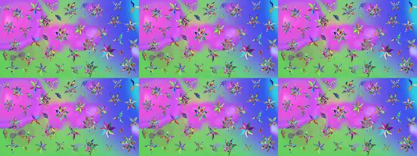 Mor ve yeşil renkte çiçekler. Mor ve yeşil renkte çiçek çizimi. Raster illüstrasyonu. Çiçek deseni. Şatafatlı bahar bahçesi dokusu.