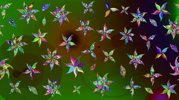 Renkli Bahar Teması eskiz kalıbı. Yeşil ve kahverengi renkli çiçekler. Asya tekstil tarzında. Çiçek desenli çizim. Düz Çiçek Elementleri Tasarımı. Raster illüstrasyonu.