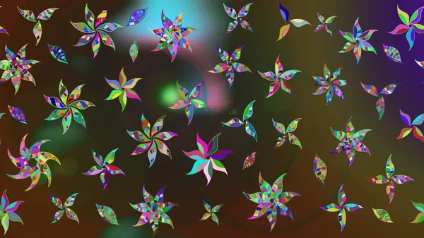 Kahverengi ve yeşil kıvırcık çiçekler kahverengi ve yeşil renklerde şekillenir. Raster illüstrasyonu. Klasik çiçek tasarım elementleri.