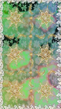 Tarafsız renkler üzerine geleneksel Arapça dekor. Duvar kâğıdı için altın süslü bir illüstrasyon. Çiçekli süslemeli, pürüzsüz bir desen. Doğu tarzında klasik tasarım öğesi. Süslü dantel iz sürücü.