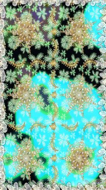 Çiçek süsü kumaş deseni, cam, çiçek desenli altın elementli, nötr renklerde metal. Klasik raster altın pürüzsüz desen.