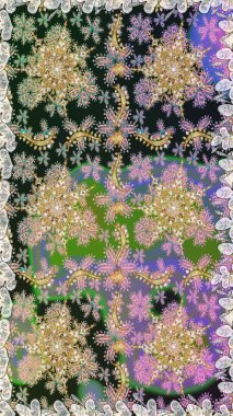 Gri renklerde, altın çiçekli altın desenler. Raster geometrik arka plan. Senin tasarımın için, duvar kağıdı. Altın rengi kusursuz illüstrasyon.