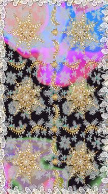 Gri renkli ve altın elementli geleneksel altın sarısı desen. Barok tarzında kusursuz bir doğulu süsü..