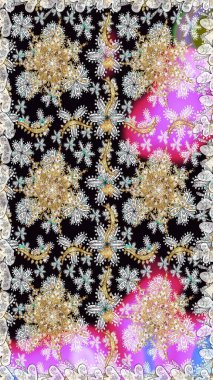 Altın elementli nötr renkler. Doğu tarzı arabesk. Raster illüstrasyonu. Kusursuz altın desenli bukleler. Raster altın desen.