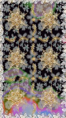 Lüks, kraliyet ve Viktorya dönemi konsepti. Süslü raster dekorasyonu. Klasik barok çiçek desenli, gri yerine altın desenli. Gri renklerdeki altın element.