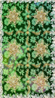 Barok tarzında duvar kağıdı tasarımı için kusursuz damaske deseni arkaplanı. Süslü raster dekorasyonu. Altın elementlerle yeşil renklerde altın desen.