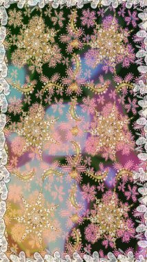 Gri renklerdeki altın element. Altın çiçekli, pürüzsüz desen. Damask arkaplanı. Barok tarzında altın çiçekli süs..