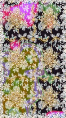 Altın desenli çiçek dekoru. Doğu tarzı element. Çizgi sanatı tasarım şablonu için kusursuz sınır. Gri renklerdeki altın element. Davetiyeler, kartlar, web sayfası için Raster illüstrasyonu.