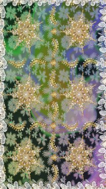 Raster illüstrasyonu. Altın elementli gri renkler. Kusursuz altın desenli bukleler. Raster altın desen. Doğu tarzı arabesk.