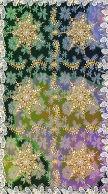 Gri renklerde altın. Dekoratif simetri arabesk. Kusursuz ortaçağ çiçek deseni. Raster illüstrasyonu. Doğum günü, davetiye ya da afiş için tebrik kartı.