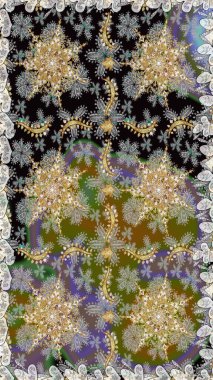 Damask altın soyut çiçek gri renklerde pürüzsüz desen. Raster illüstrasyonu. Süsleme.