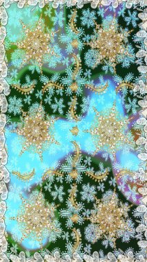 Altın elementlerle mavi renklerde altın desen. Kusursuz klasik altın desen. Raster geleneksel oryantasyon süsü.