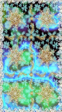 Geleneksel klasik altın desen. Barok tarzında kusursuz bir doğulu süsü. Raster oryantal süs. Altın elementlerle mavi renklerde altın desen.