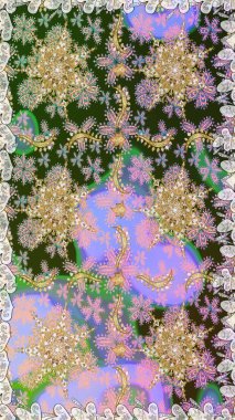 Damask altın soyut çiçek nötr renklerde pürüzsüz desen. Süslü dekorasyon. Raster illüstrasyonu.