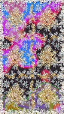 Raster altın çiçek süsü brokar kumaş ve cam desenli. Altın elementli gri renkler. Kusursuz altın desen. Çiçek desenli altın metal..