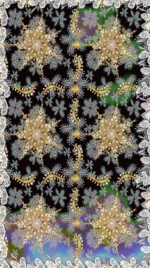 Raster illüstrasyonu. Gri renklerde ve altın elementlerle klasik, pürüzsüz desen.