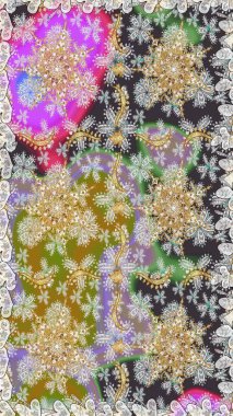 Klasik oryantal desen gri renklerden üstündür. Damask pürüzsüz süsü. Geleneksel raster ve altın desen.