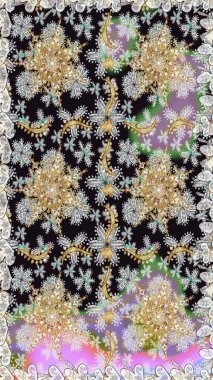 Paisleys zarif çiçek desenli dikdörtgen arka plan duvar kâğıdı illüstrasyonlu klasik stil, modern 3D çizgili sanat altın ve gri desenli çiçek yaprakları ve süslemeleri..