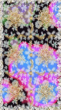 Kart, duvar kağıdı, ambalaj ve tekstil için klasik tasarım. Raster illüstrasyonu. Kusursuz desenli altın elementler. Altın şablon. Gri renkli Royal retro. Çiçeksel klasik doku.