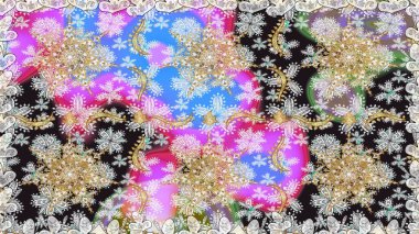 Gri renkli geleneksel Arapça dekor. Doğu tarzında klasik tasarım öğesi. Süslü dantel iz sürücü. Duvar kâğıdı için altın süslü bir illüstrasyon. Çiçekli süslemeli, pürüzsüz bir desen..