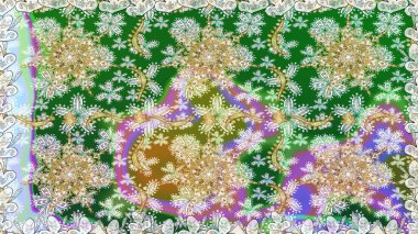 Çizgi sanatı tasarım şablonu için kusursuz sınır. Doğu tarzı element. Davetiyeler, kartlar, web sayfası için Raster illüstrasyon. Altın desenli çiçek dekoru. Tarafsız renklerde altın element.