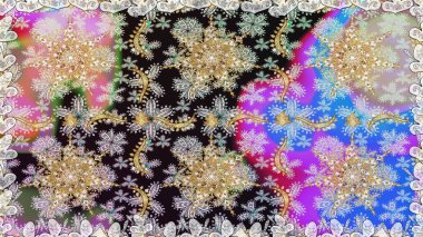 Gri renklerdeki altın element. Damask arkaplanı. Barok tarzında altın çiçekli süs. Altın çiçekli, pürüzsüz desen.