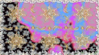 Kusursuz altın desen. Raster oryantal süs. Gri renklerde, altın elementlerle kusursuz desen.