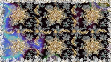 Paisleys zarif çiçek desenli dikdörtgen arka plan duvar kâğıdı illüstrasyonlu klasik stil, modern 3D çizgili sanat altın ve gri desenli çiçek yaprakları ve süslemeleri..