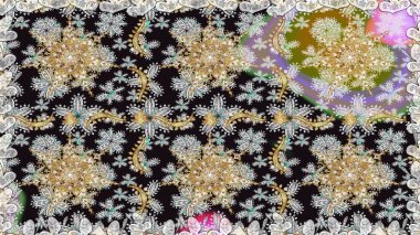 Raster oryantal süs. Gri renkli ve altın elementli altın desenli. Barok tarzında kusursuz bir doğulu süsü. Geleneksel klasik altın desen.