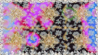 Barok tarzında kusursuz bir doğulu süsü. Geleneksel klasik raster altın pürüzsüz desen. Gri renklerdeki altın elementler.