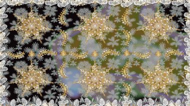 Klasik klasik klasik arka plan. Geleneksel oryantasyon süsü. Gri renkli ve altın elementli altın desenli. Kusursuz klasik raster altın desenli.