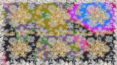 Gri renkli ve altın elementli altın desenli. Raster oryantal süs. Kusursuz altın desen.