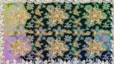 Gri renklerde, altın elementlerle kusursuz desen. Raster oryantal süs. Kusursuz altın desen.