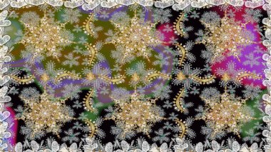 Raster altın pürüzsüz desen. Gri renkli ve altın elementli altın desenli. Düz elle çizilmiş klasik koleksiyon. Arkaplan, kumaş, altın duvar kağıdı.