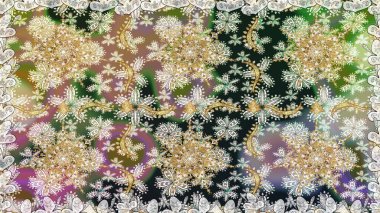 İslam tasarımı. Altın elementlerle nötr renklerde altın desen. Çiçek kiremitleri. Kusursuz desenli oryantal süs. Raster altın tekstil baskısı.