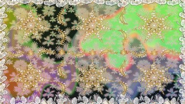 Çiçek süsü kumaş deseni, cam, çiçek desenli altın elementli, nötr renklerde metal. Klasik raster altın pürüzsüz desen.