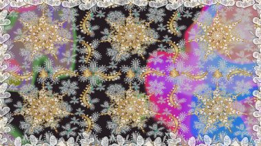 Gri renkli ve altın elementli altın desenli. Barok tarzında duvar kağıdı tasarımı için kusursuz damaske deseni arkaplanı. Süslü raster dekorasyonu.