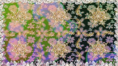 Barok tarzında altın çiçekli süs. Tarafsız renklerde altın element. Damask arkaplanı. Altın çiçekli, pürüzsüz desen.