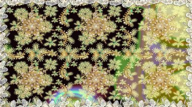 Arkaplan, kumaş, altın duvar kağıdı. Raster altın pürüzsüz desen. Düz elle çizilmiş klasik koleksiyon. Altın elementlerle nötr renklerde altın desen.