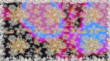 Altın elementli gri renkli altın desenli. Raster klasik barok çiçeksiz altın desenli. Süslü dekorasyon. Lüks, kraliyet ve Viktorya dönemi konsepti.