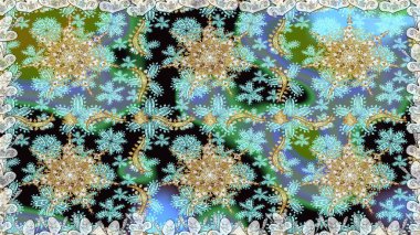 Barok tarzında altın çiçekli süs. Damask arkaplanı. Altın çiçekli, pürüzsüz desen. Tarafsız renklerdeki altın element.