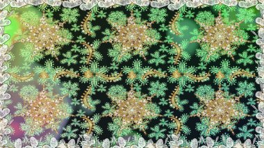 Damask altın soyut çiçek gri renklerde pürüzsüz desen. Süslü dekorasyon. Raster illüstrasyonu.