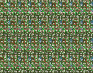 Raster Çiçek İllüstrasyonu 'nun şirin tekstili. Yeşil ve kahverengi renkli etnik çiçeklerle zarif eskiz deseni.